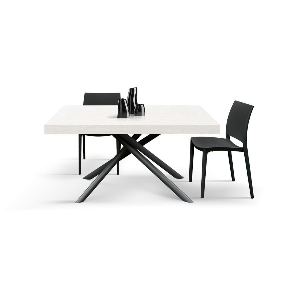 Ausziehtisch Holz weiß lackiert, Gestell anthrazit, 180x90–260x90