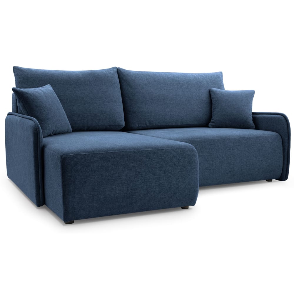 Canapé d'angle convertible, tissu chenille, bleu marine, côté gauche