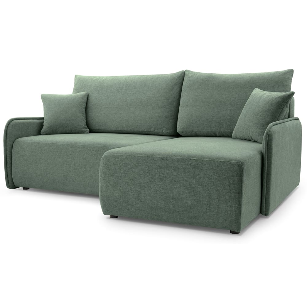 Canapé d'angle convertible, en tissu chenille, vert sauge, côté droit