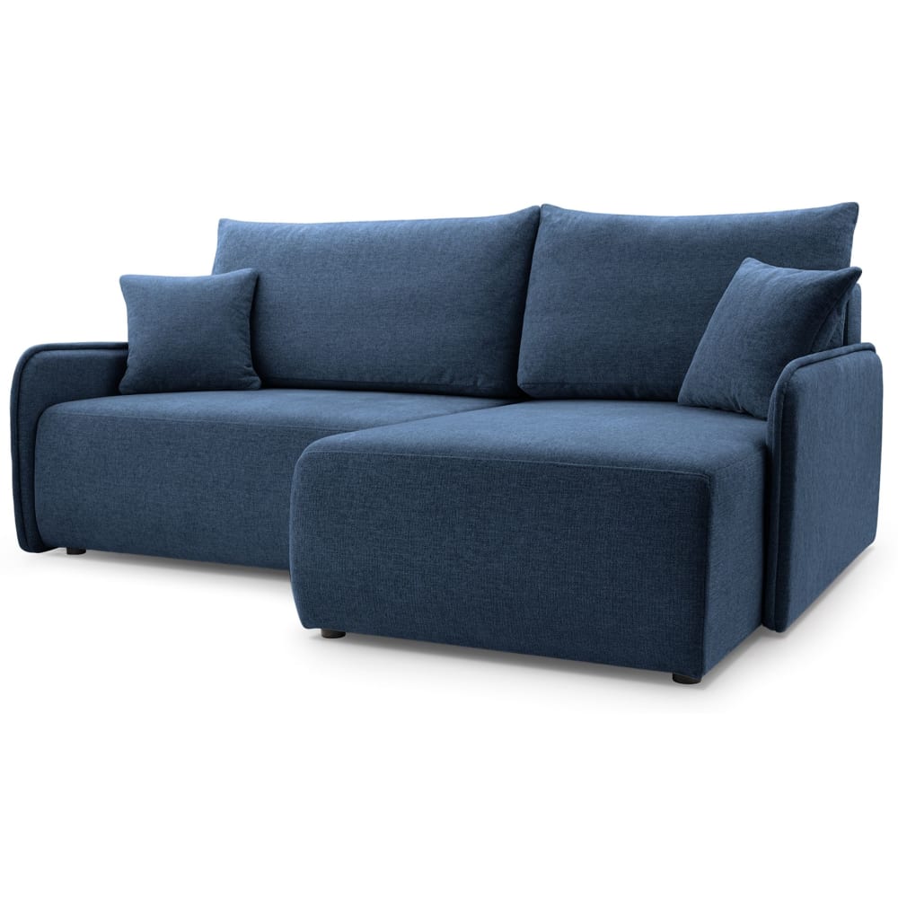 Canapé d'angle convertible, en tissu chenille, bleu marine, côté droit