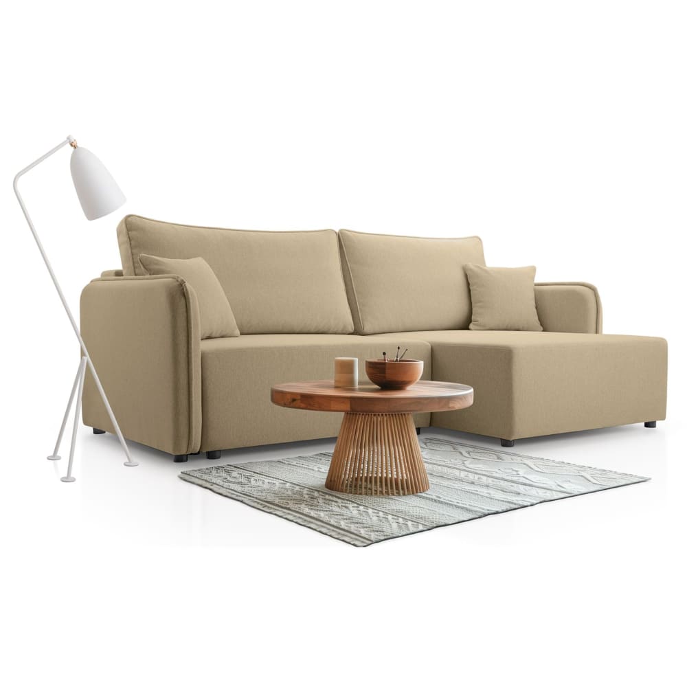 Canapé d'angle convertible, beige, côté droit