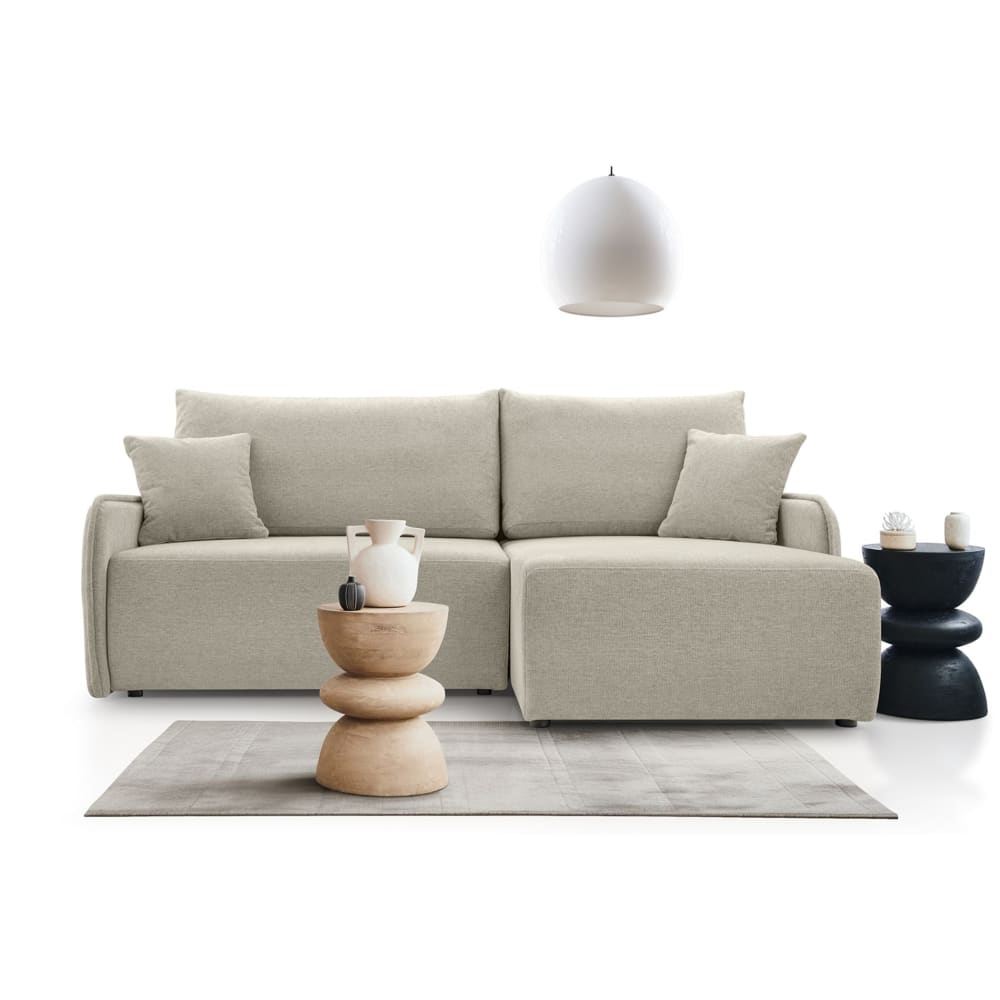 Ecksofa mit Schlaffunktion, Chenille, beige, rechts - Maisons Du