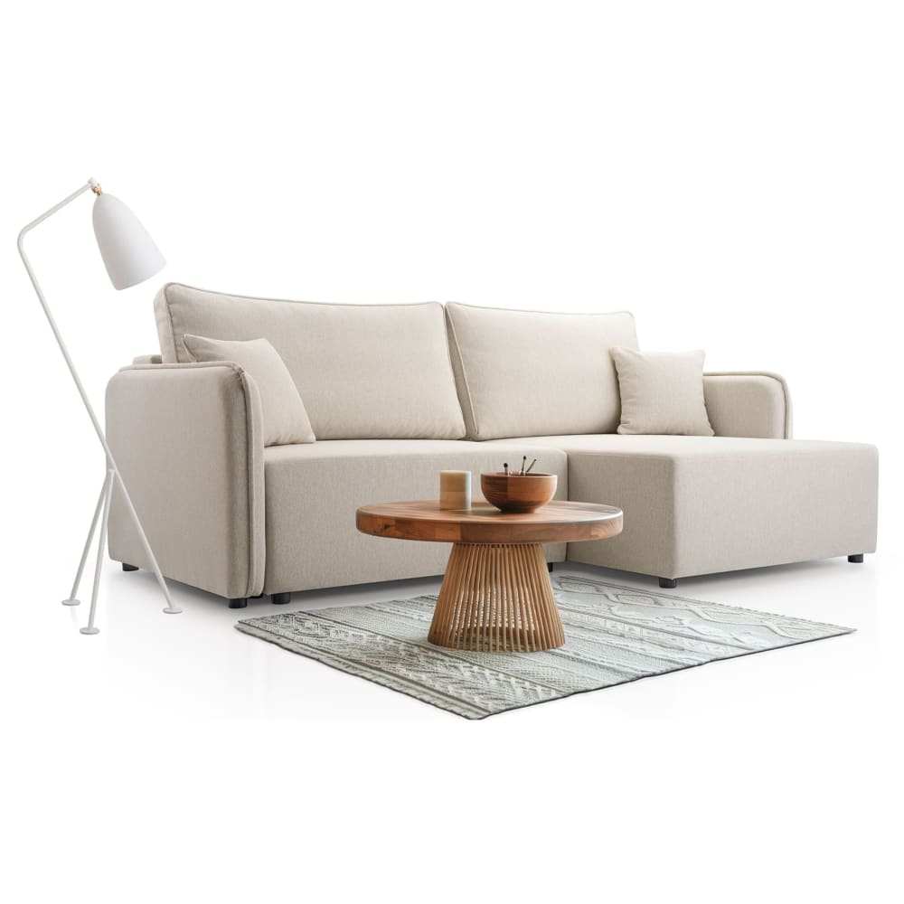 Canapé d'angle convertible, beige clair, côté droit