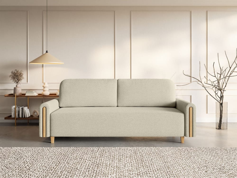 Canapé 3 places convertible en bouclette, beige clair