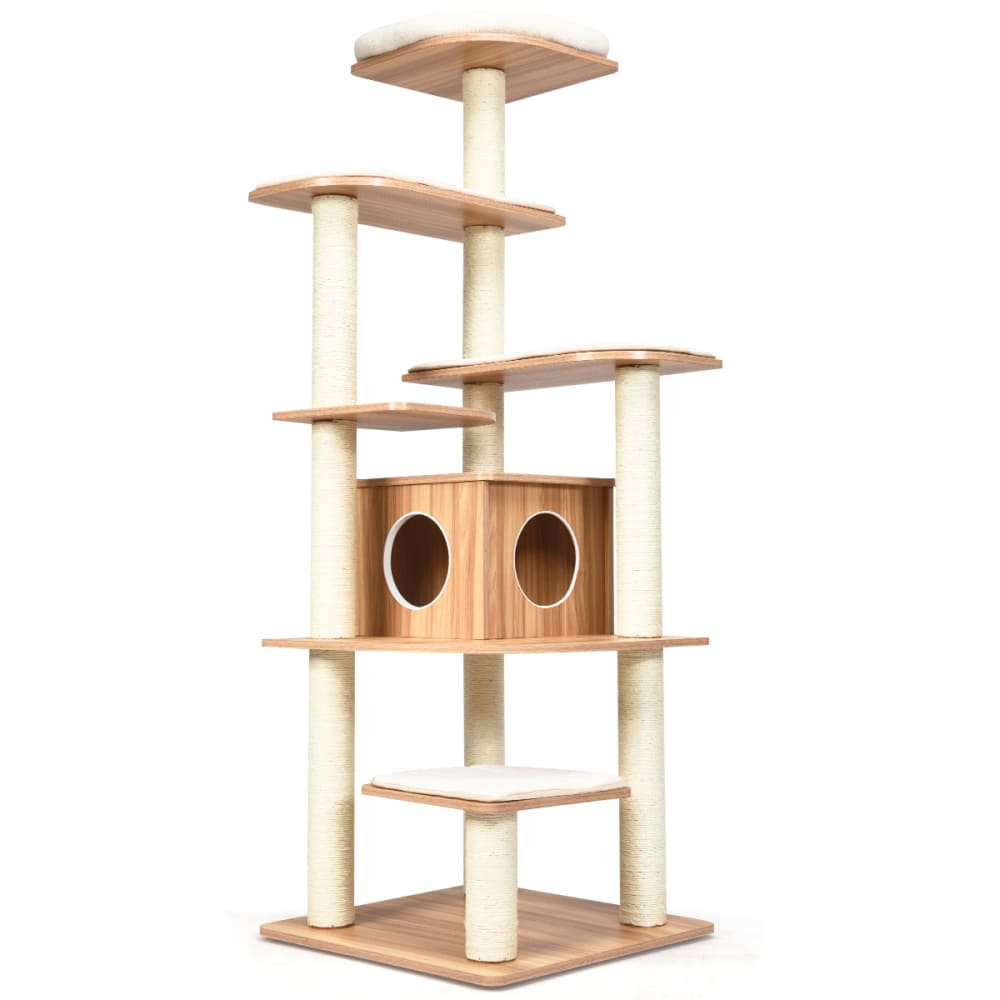 Arbre à chat beige en bois à 6 étages 175 cm