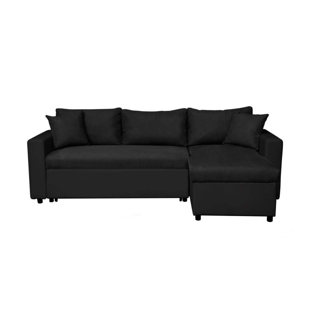 Canapé d'angle convertible coffre marron en simili microfibre - Noir
