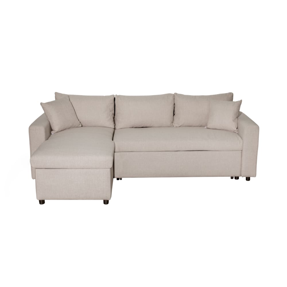 Canapé d'angle convertible coffre marron en tissu - Beige