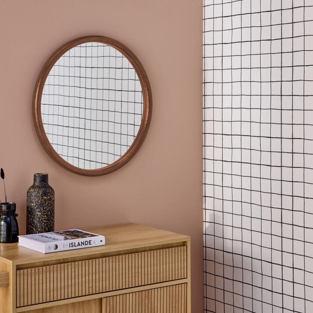 sweeek Runder Spiegel aus Kiefernholz Ø60cm nussbaumfarben style modern Braun