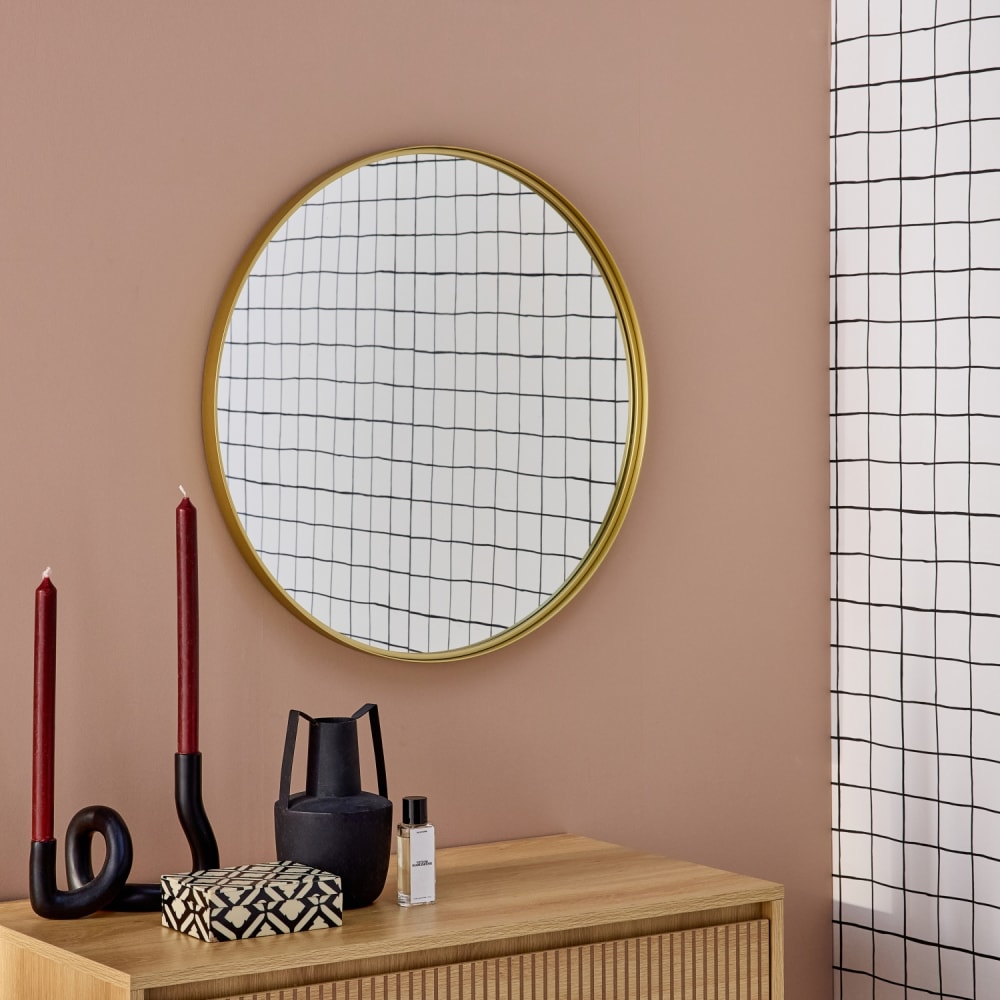 sweeek Runder Metallspiegel Ø 60 cm goldfarben style modern Gelb Metall