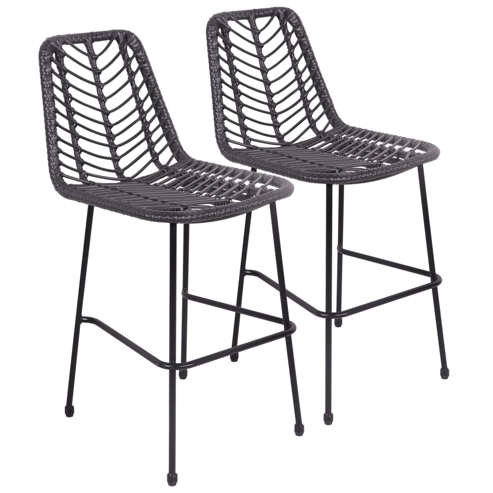 Lot de 2 tabourets de bar en rotin synthétique noirs