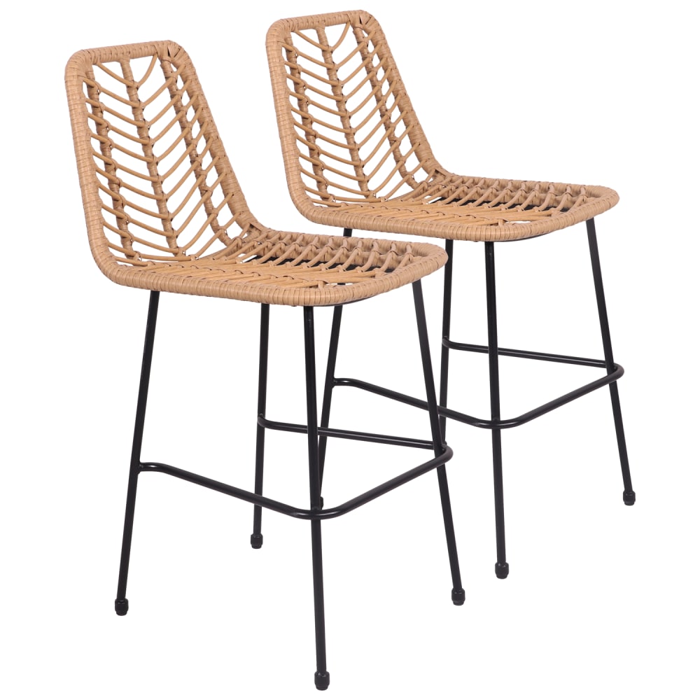 Lot de 2 tabourets de bar en rotin synthétique marrons
