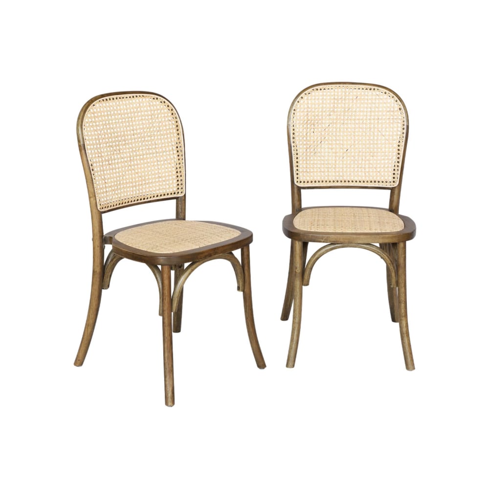 2er-Set antikbraune Holzstühle mit Rattan-Geflecht - Maisons Du