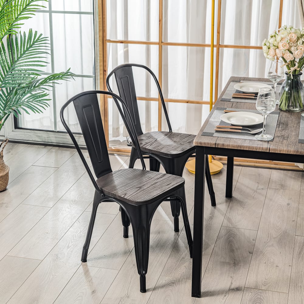 Nordlys Esszimmerstühle (4er Set) aus Metall und Holz Braun style modern Schwarz Metall