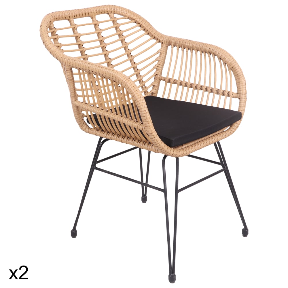 Happy Garden 2er Set Sessel aus synthetischem Rattan mit Kissen style classic chic Braun Pvc - Polyvinlychlorid