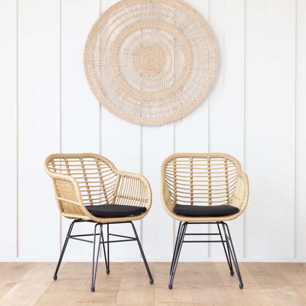 Lot de 2 fauteuils en rotin synthétique avec coussins