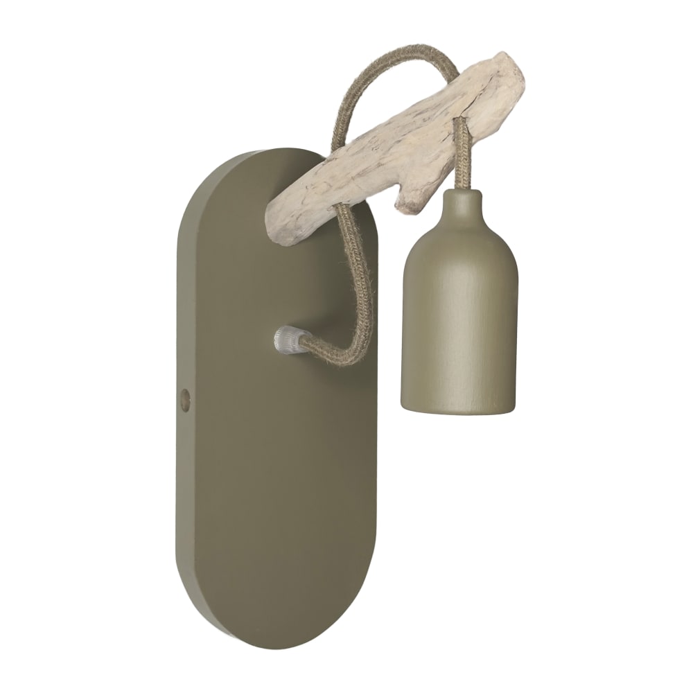 Applique en bois flotté vert olive pour ampoule à vue H26
