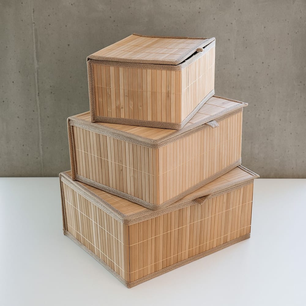 3er-Set Körbe aus Bambus, 13 x 18 x 24 cm, braun - Maisons Du