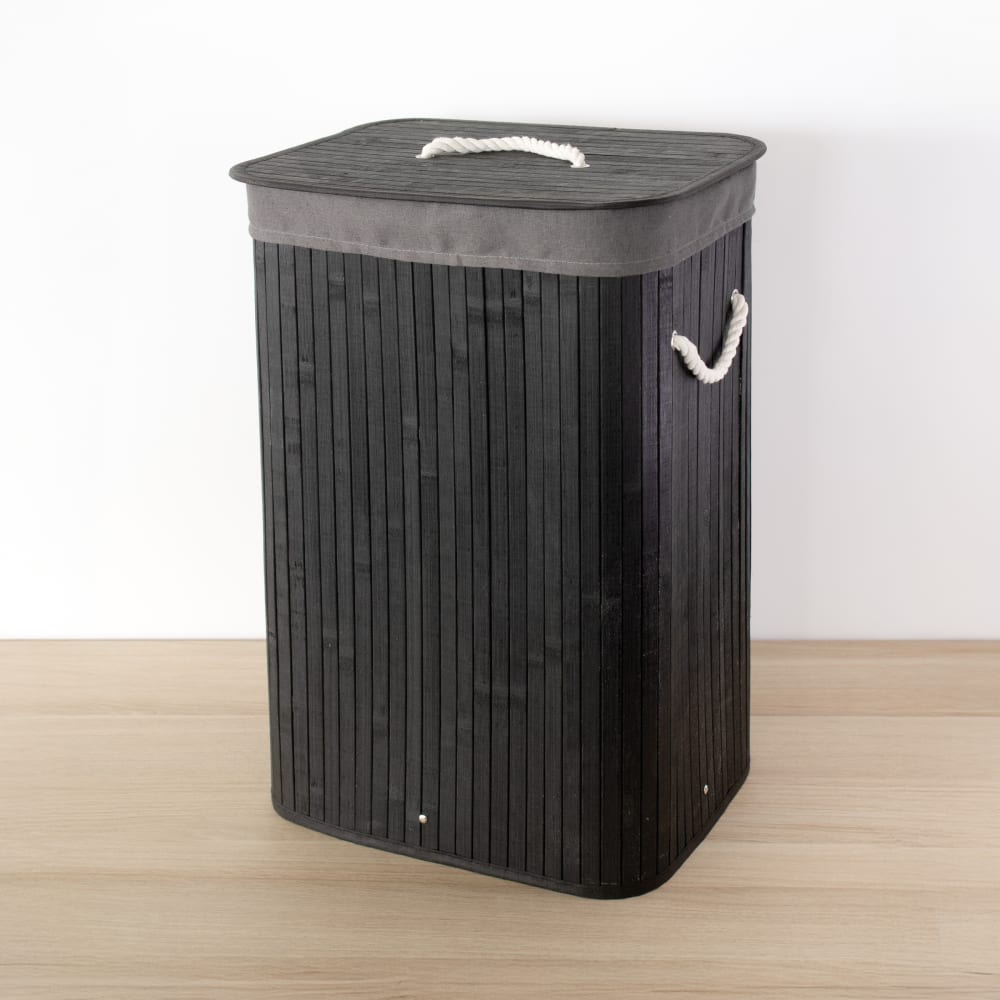 Wäschekorb aus Bambus, 42 × 32 × 60 cm, schwarz - Maisons Du