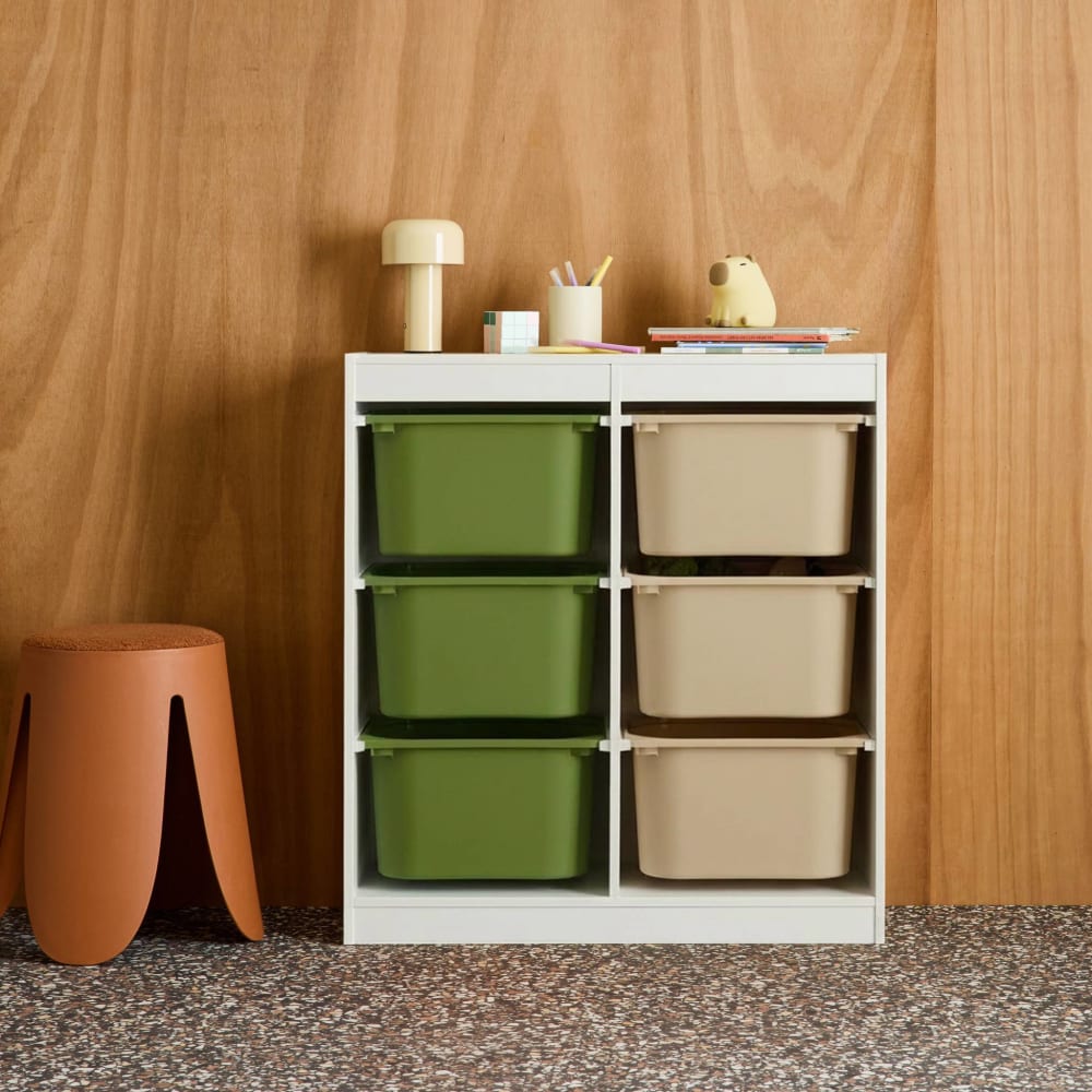 Meuble de rangement enfant 6 bacs de rangement en plastique vert olive