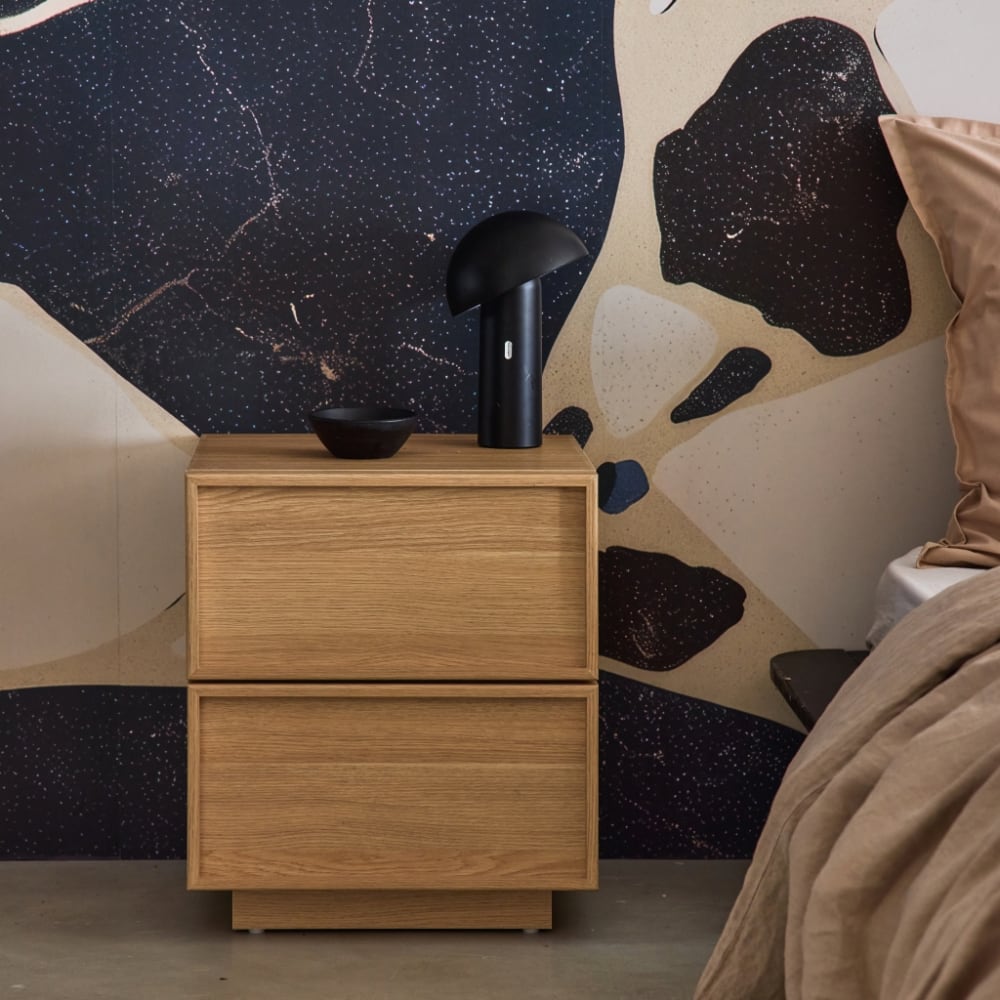 sweeek Nachttisch mit Holzlook und 2 Schubladen naturfarben style modern Beige Spanplatte