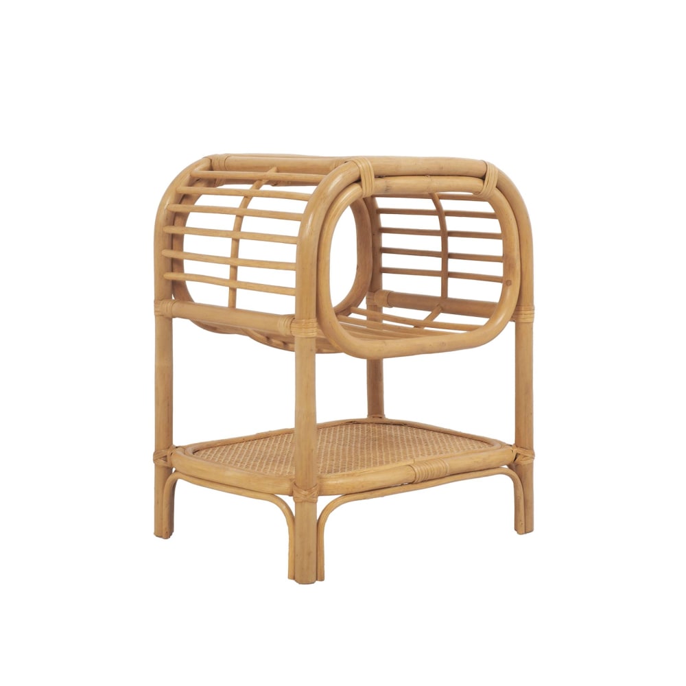 Nachttisch aus gebogenem Natur-Rattan, 1 Ablage, 1 Nische -