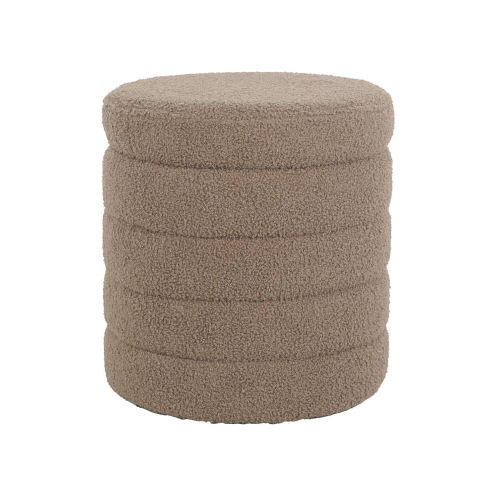 Tabouret coffre rangement en bouclettes taupe
