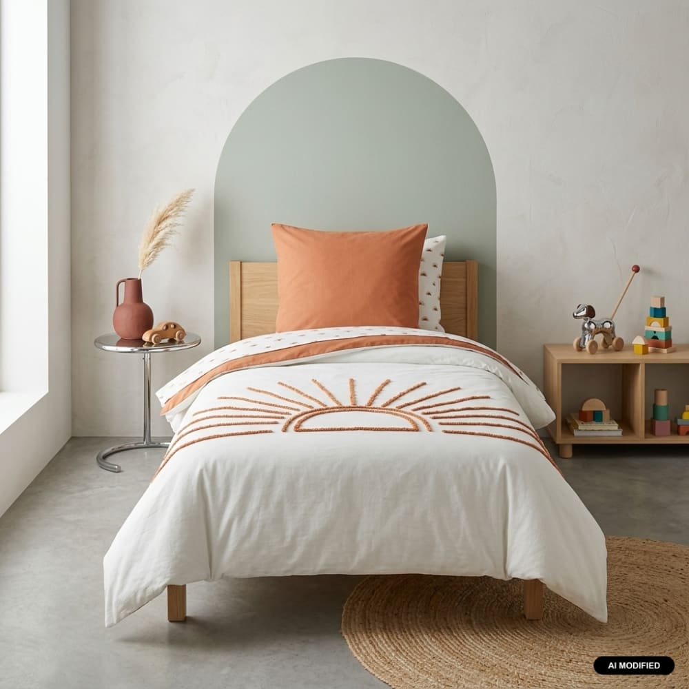 sweeek Bettwäsche-Set Sonnenmotiv weiß/terracotta 140x200cm style modern ROT Öko-Tex Zertifikat BAUMWOLLE Baby