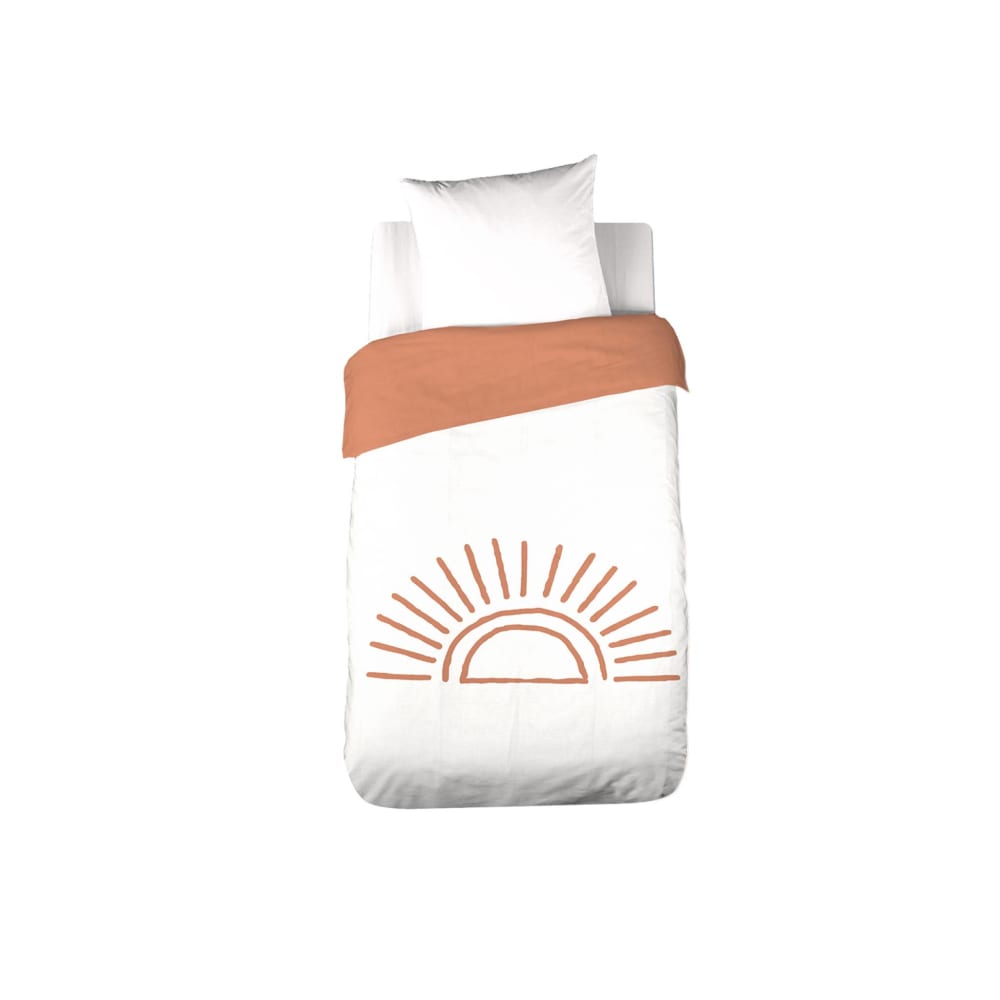 Parure de lit coton réversible blanc/terracotta 1 place