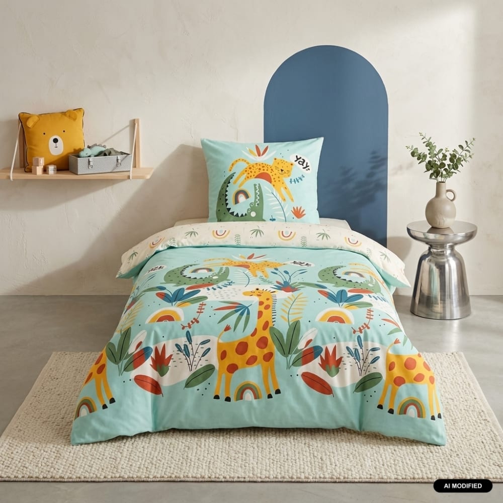 sweeek Bettwäsche-Set Savannen/Regenbogenmotiv 140x200cm style modern BLAU Öko-Tex Zertifikat BAUMWOLLE Baby