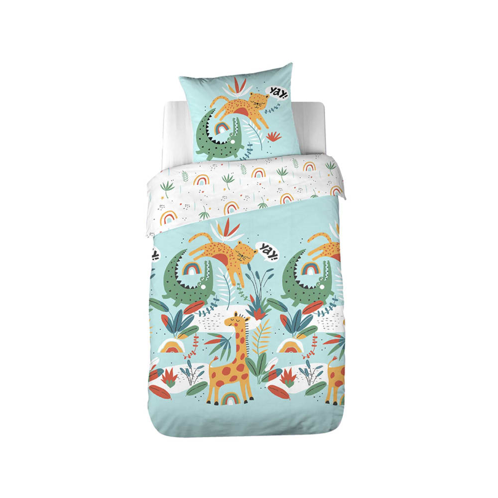 Parure de lit coton réversible turquoise 1 place