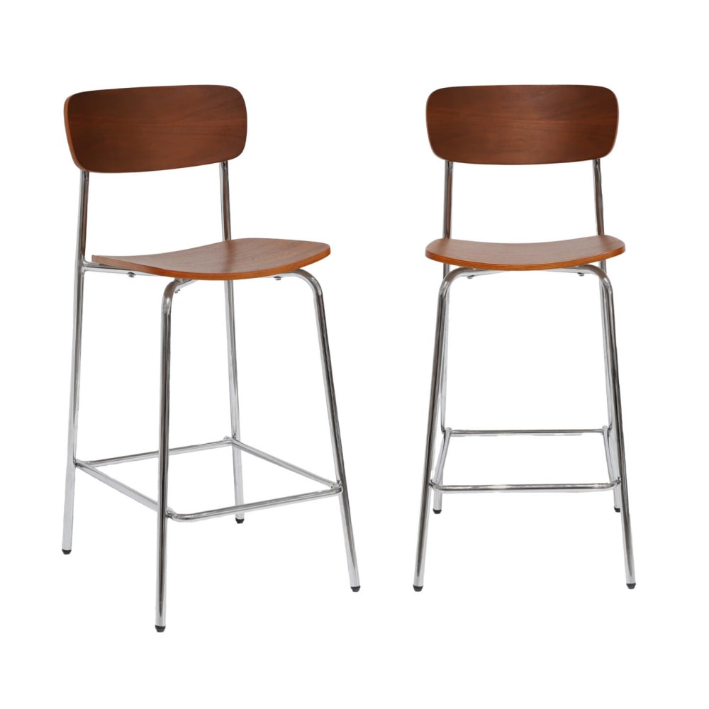 2er-Set Vintage-Barhocker nussbaum/verchromt - Maisons Du Monde