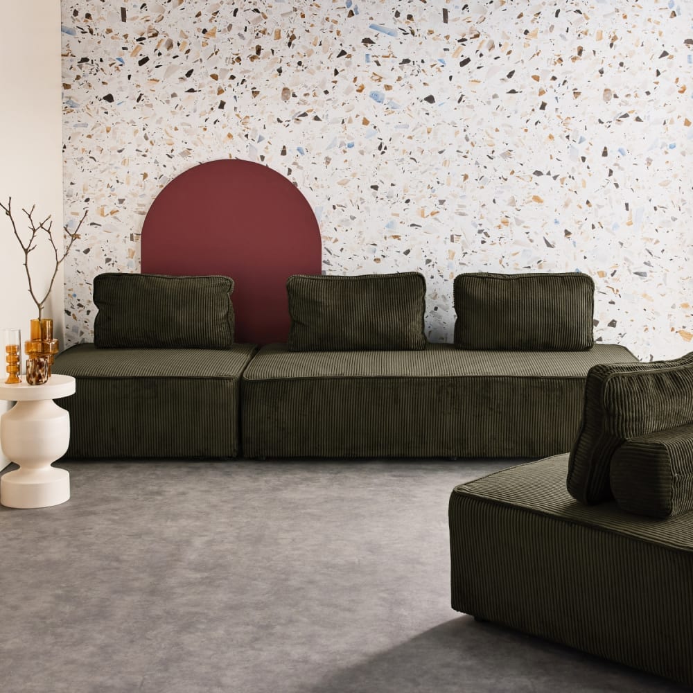 sweeek 2er-Set Sessel und 2-Sitzer Sofa Cordbezug dunkelgrün style vintage - Samt