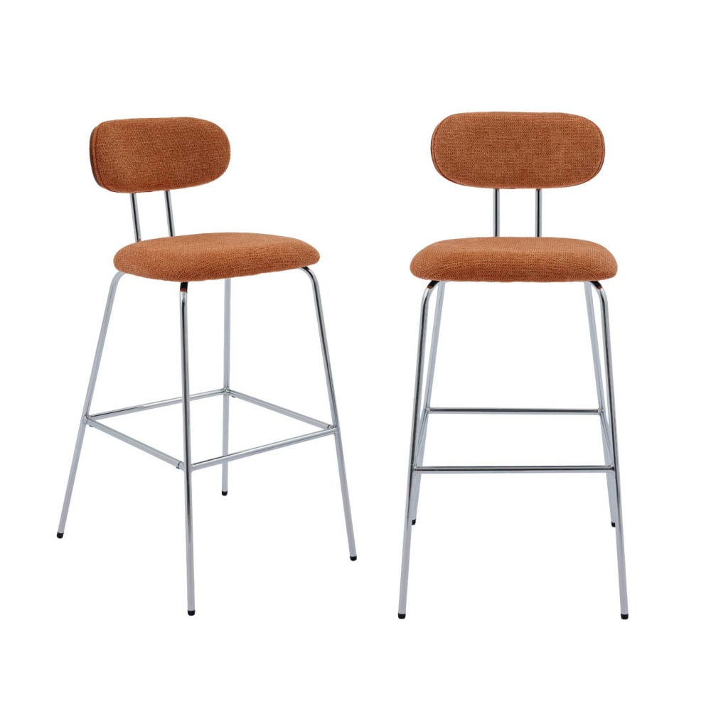 Tabouret de bar décor bois teinté noyer et terracotta