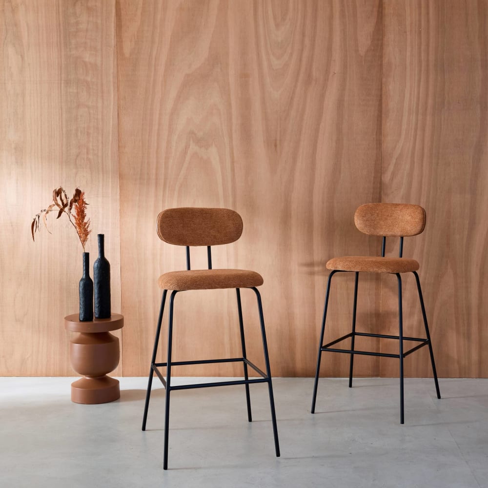 2er-Set Barhocker nussbaumfarben/terrakotta/mattschwarz - Maisons