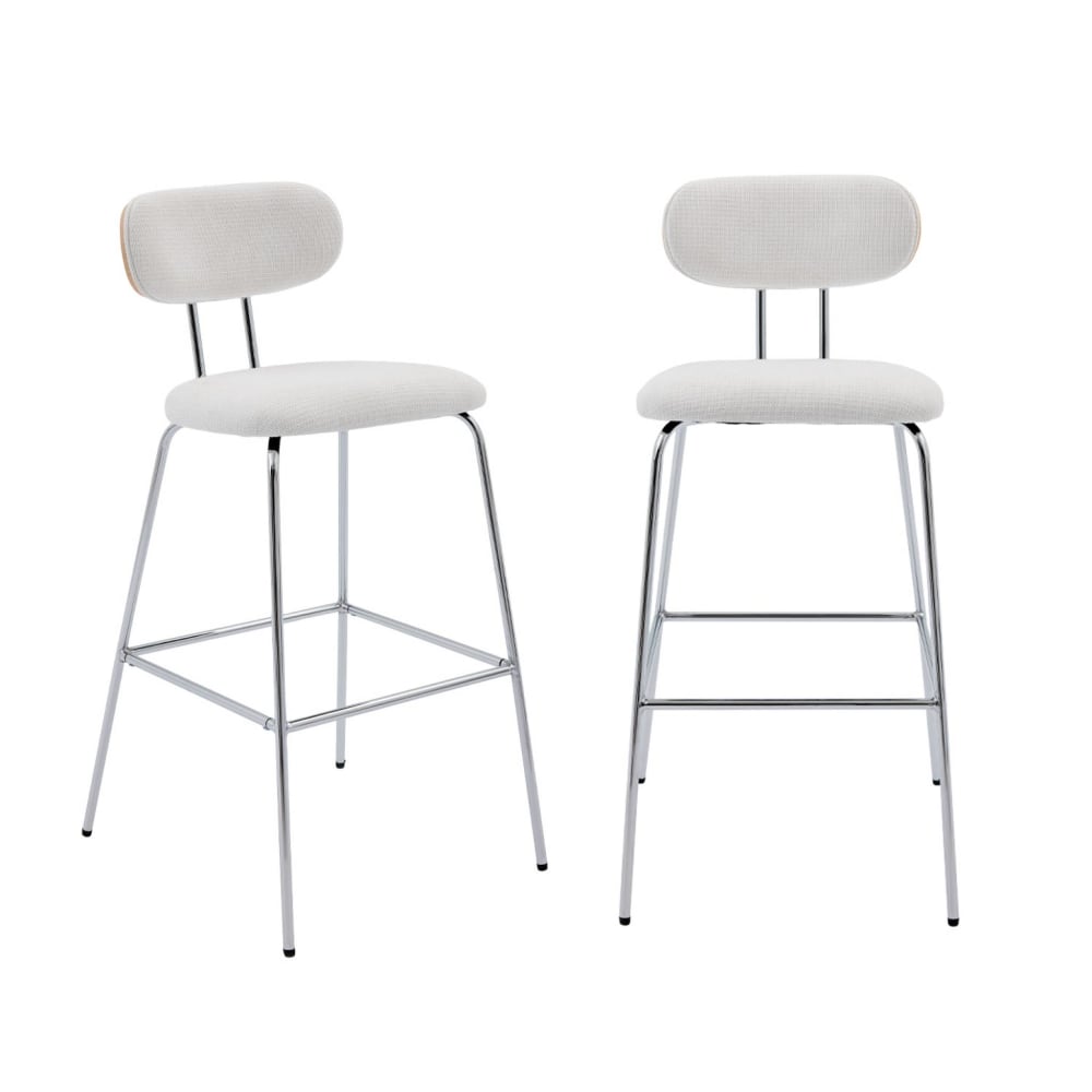 Tabouret de bar décor bois teinté chêne et tissu blanc