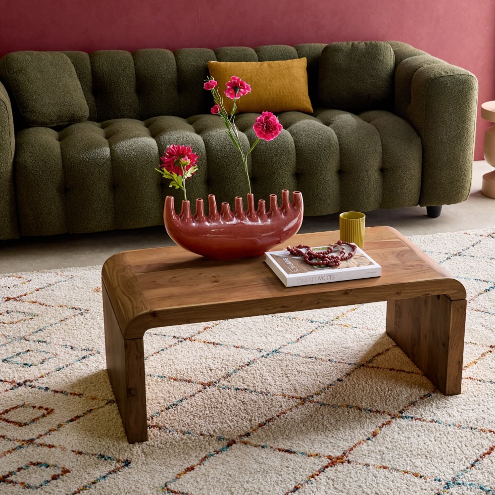 sweeek Rechteckiger Couchtisch aus massiver Akazie nussbaumfarben 100 cm style exotic Braun Holz