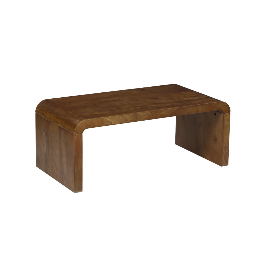 Rechteckiger Couchtisch aus massiver Akazie nussbaumfarben 100 cm