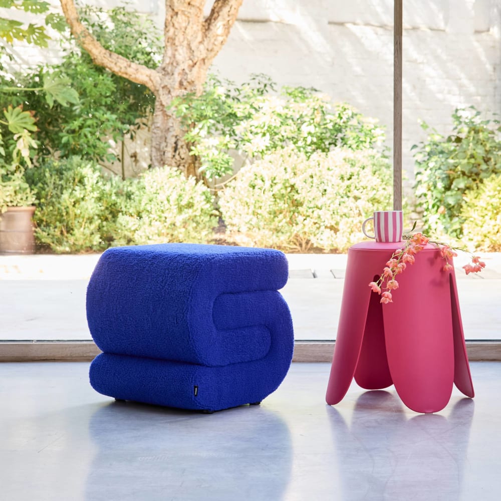 Tabouret / pouf design revêtement bouclette bleu 1 place