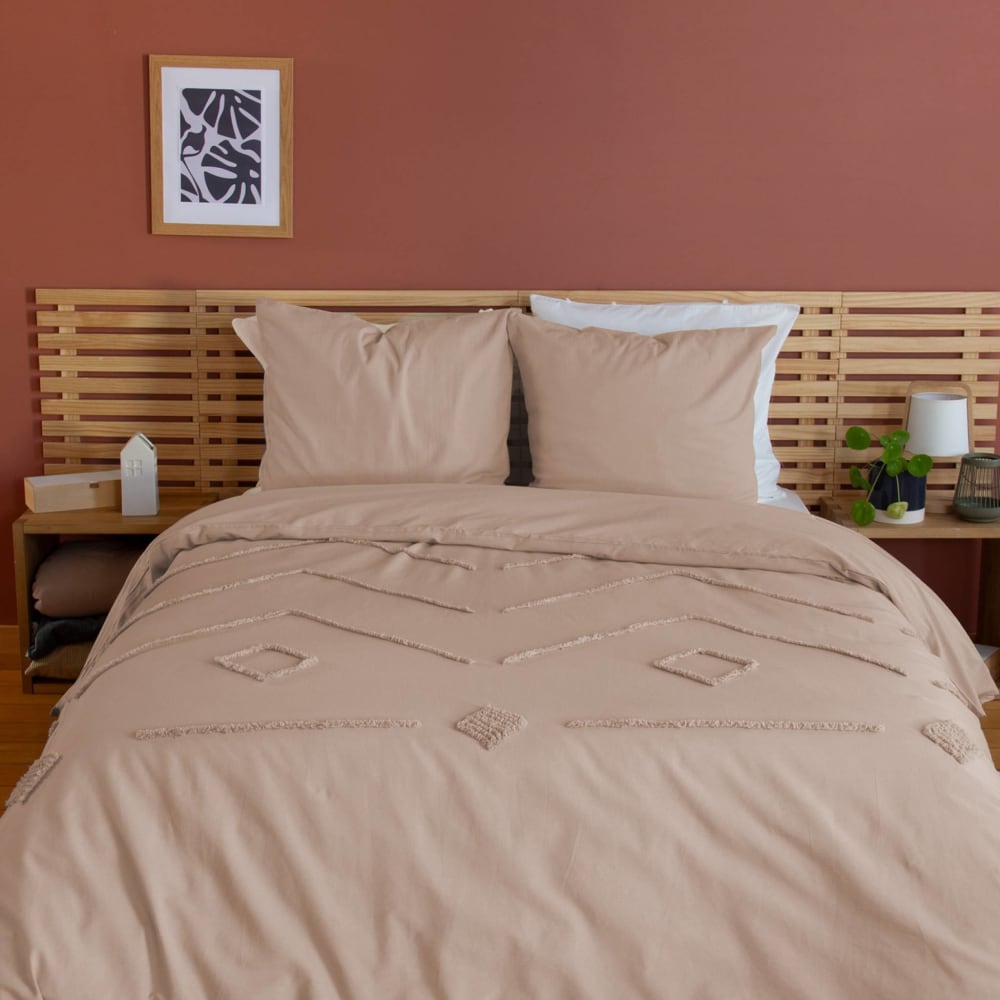 Parure de lit coton lavé 2 places rose poudré 240 x 220 cm