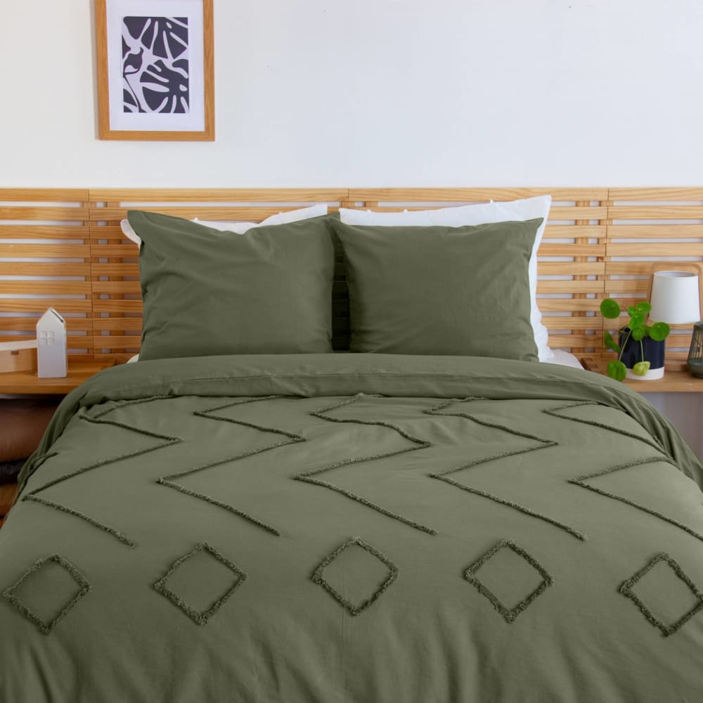 Parure de lit coton lavé 2 places vert 260 x 240 cm