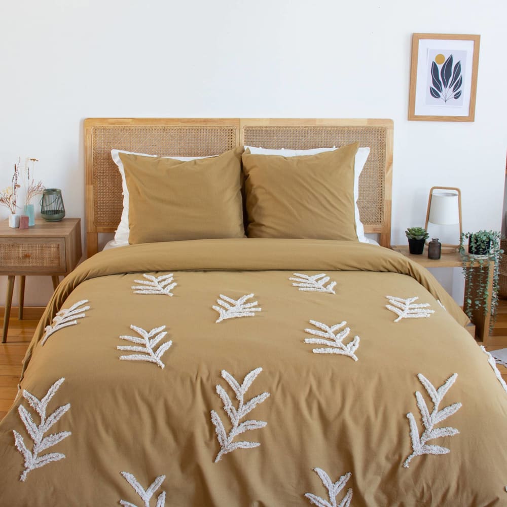 Parure de lit coton lavé 2 places moutarde 240 x 220 cm