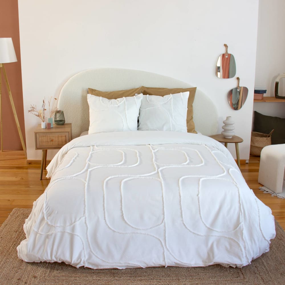 Parure de lit coton lavé 2 places blanc 260 x 240 cm