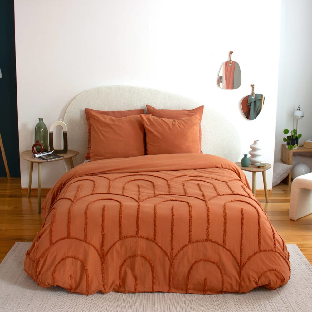 Parure de lit coton lavé 2 places terracotta 260 x 240 cm