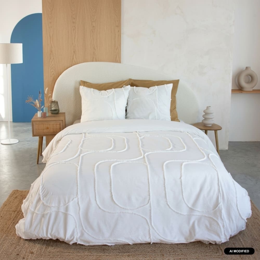 sweeek Bettwäsche Set aus vorgewaschener Baumwolle 2 Personen weiß 240 x 220 Öko-Tex Zertifikat - Baumwolle
