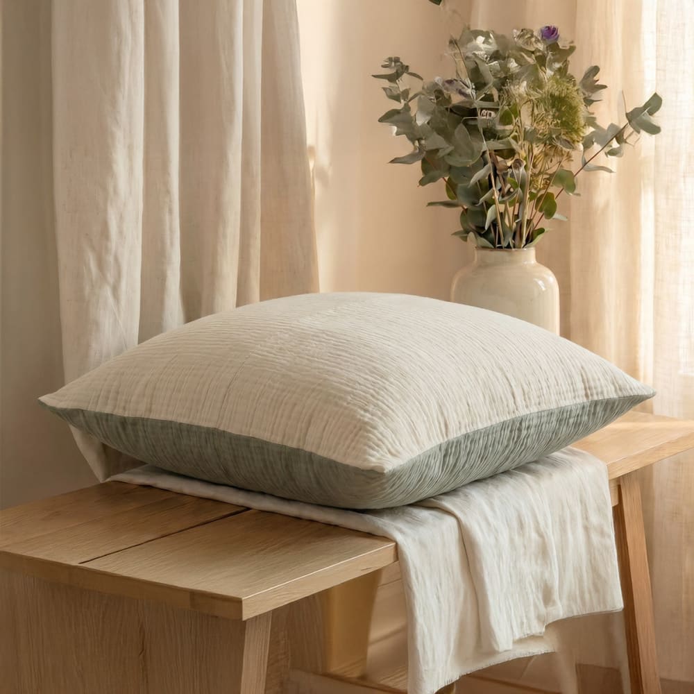 Taie oreiller gaze de coton vert sauge 50x70