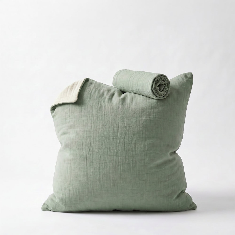 Taie oreiller gaze de coton vert sauge 50x70 — vue 3