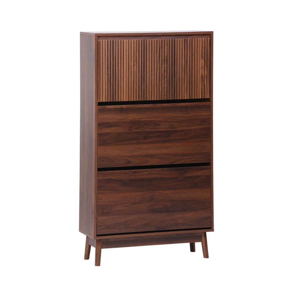 sweeek Skandinavischer Schuhschrank mit nussbaumfarbenem Holzdekor style modern Braun Spanplatte