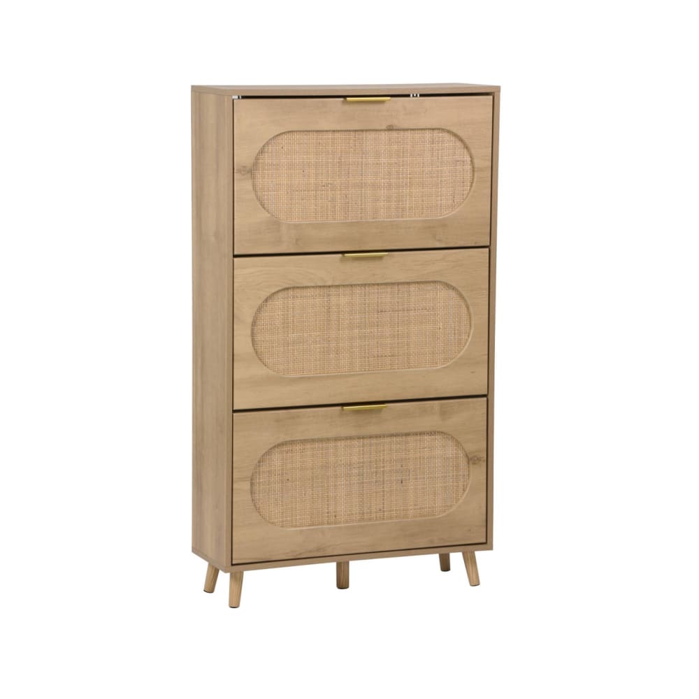 Meuble à chaussures décor bois et cannage 3 abattants naturel