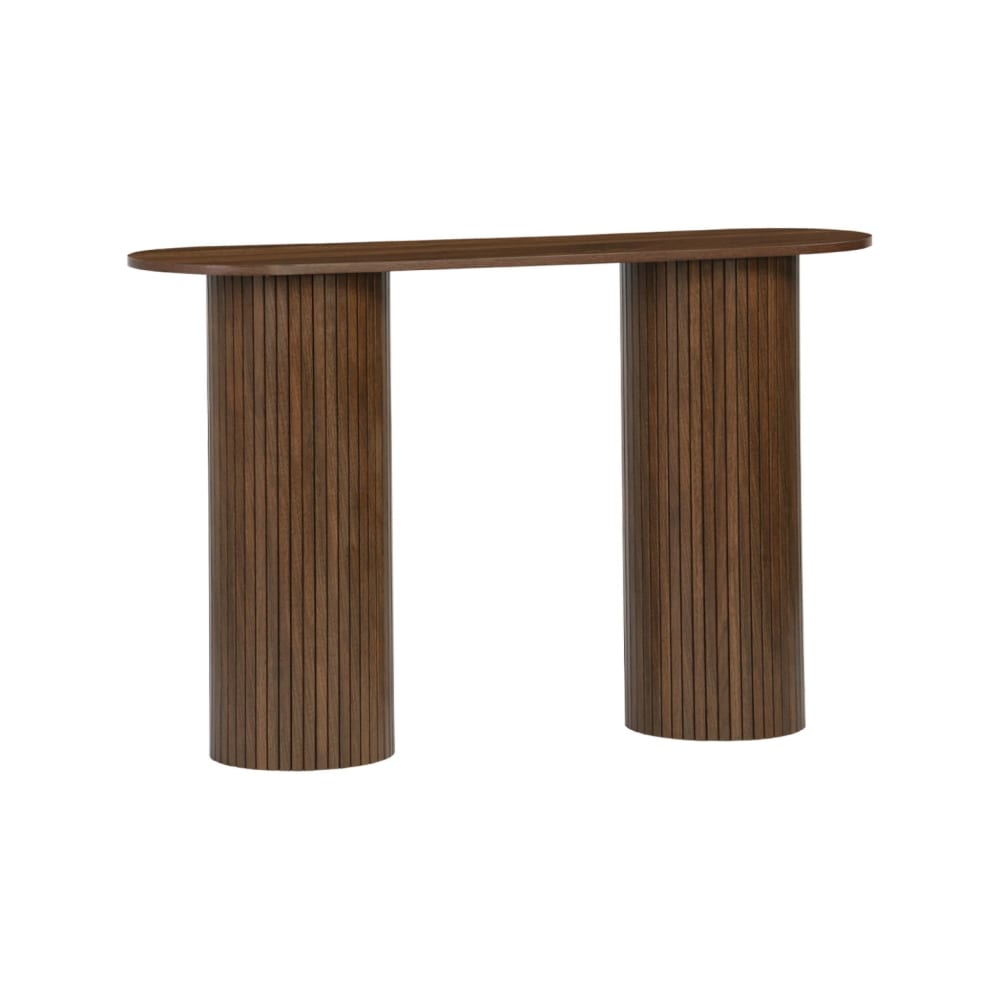 sweeek Skandinavische ovale Konsole, nussbaumfarben style modern Braun Spanplatte