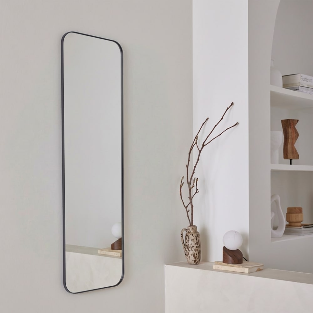 espejo rectangular en acero decorativo de pared negro